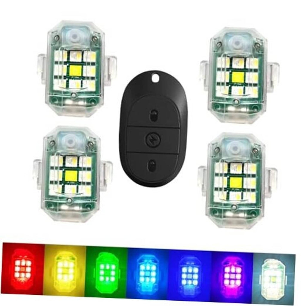 RGB LED warning strobe lights with four clear housings and black remote fob