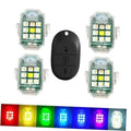 RGB LED warning strobe lights with four clear housings and black remote fob