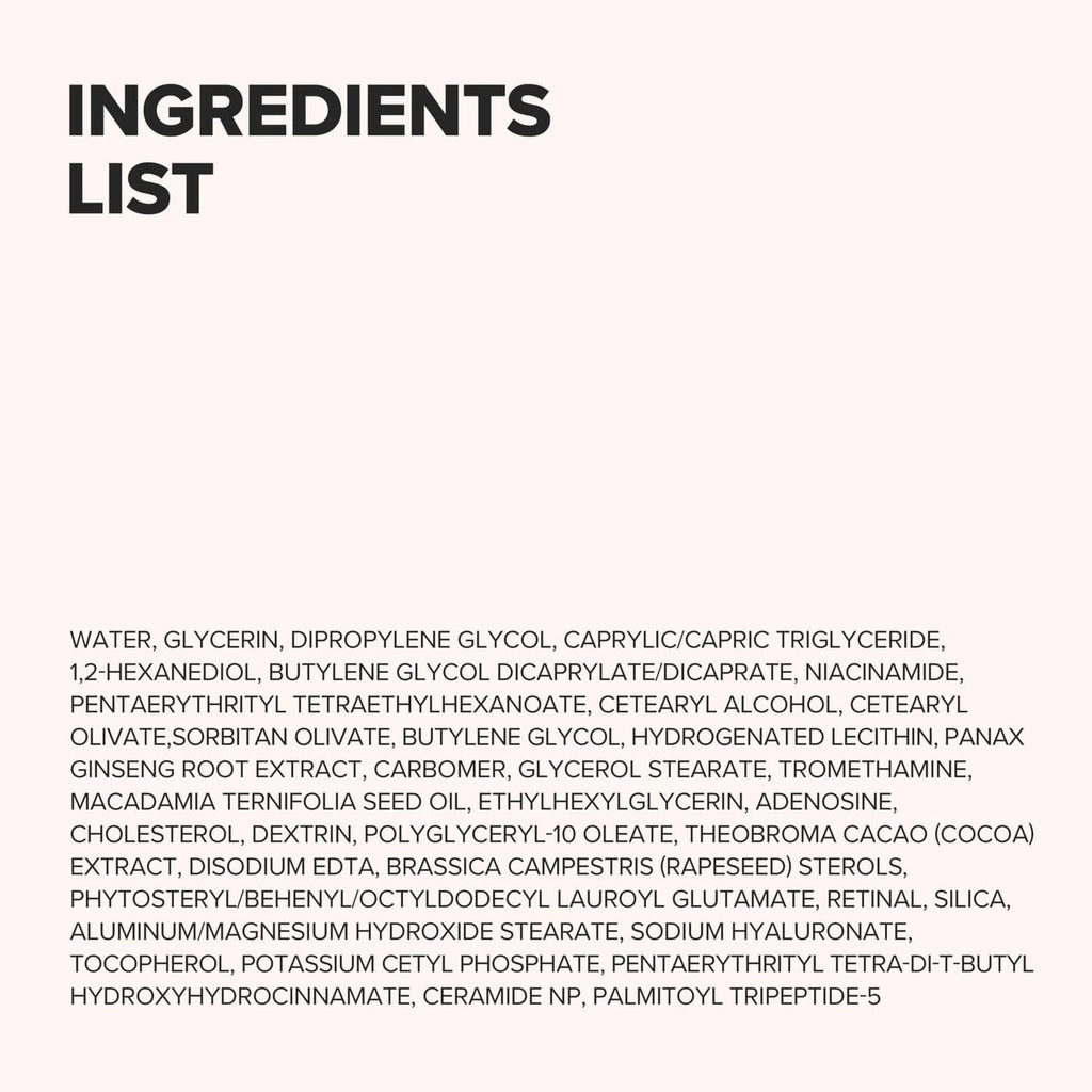 Eye serum ingredients list on a clean background