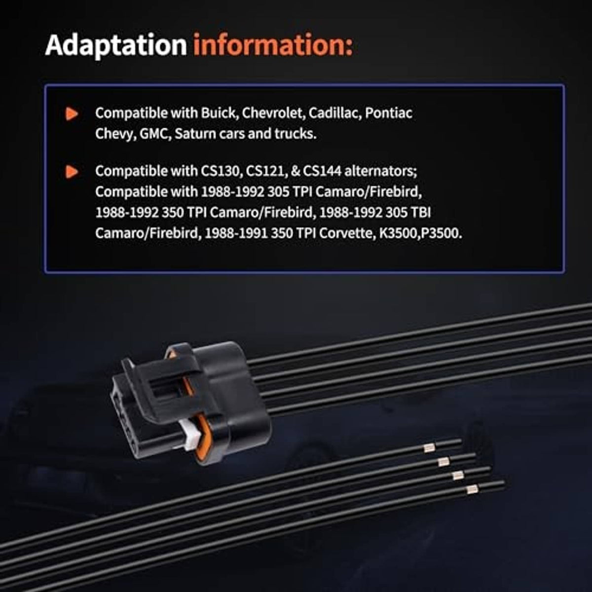 Voltage regulator connector plug harness with black connector and three exposed wire pins