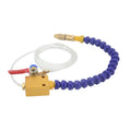 CNC mist coolant lubrication spray system with coiled blue hose and brass fittings