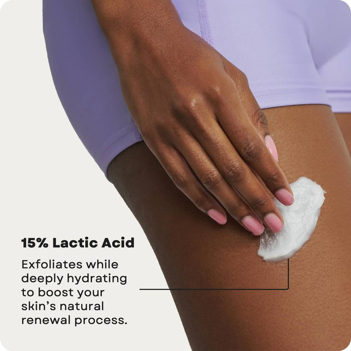 White cream applied to leg with hand, smooth lotion texture