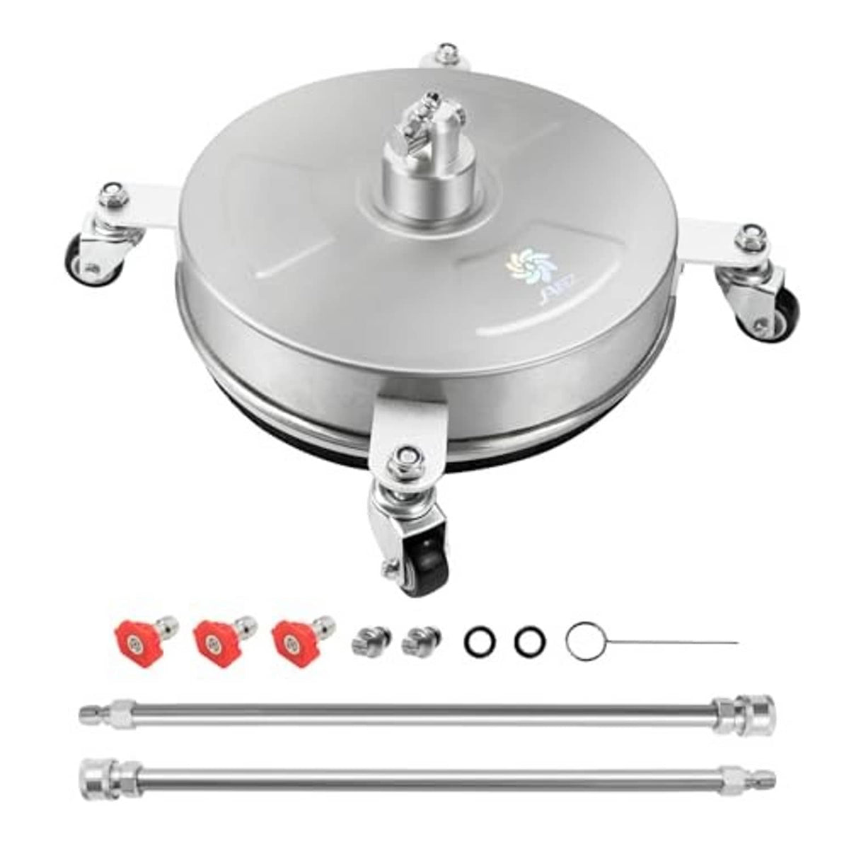 14 in round stainless steel pressure washer surface cleaner with four caster wheels
