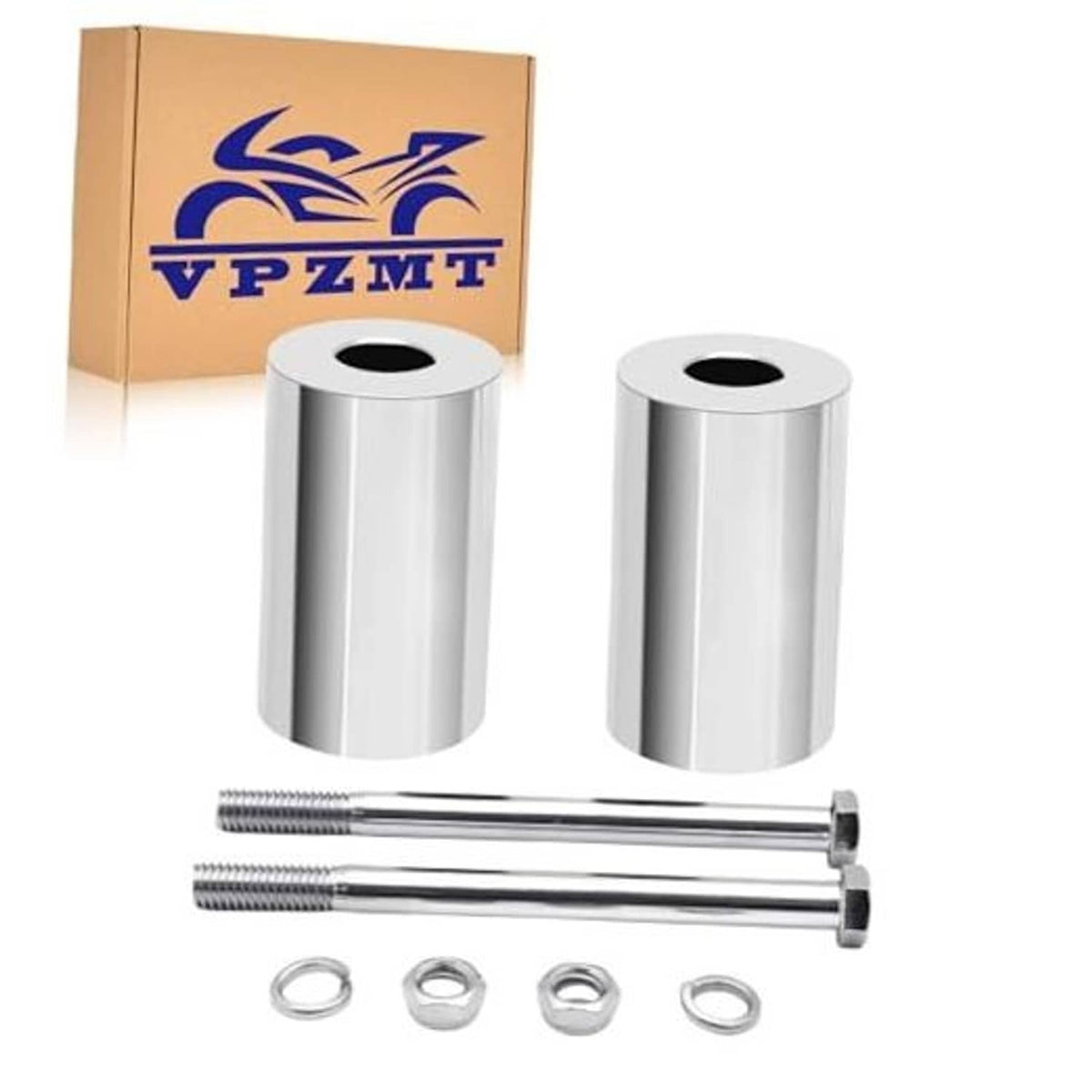 Chrome handlebar riser extension spacers with bolts and washers, two-piece set