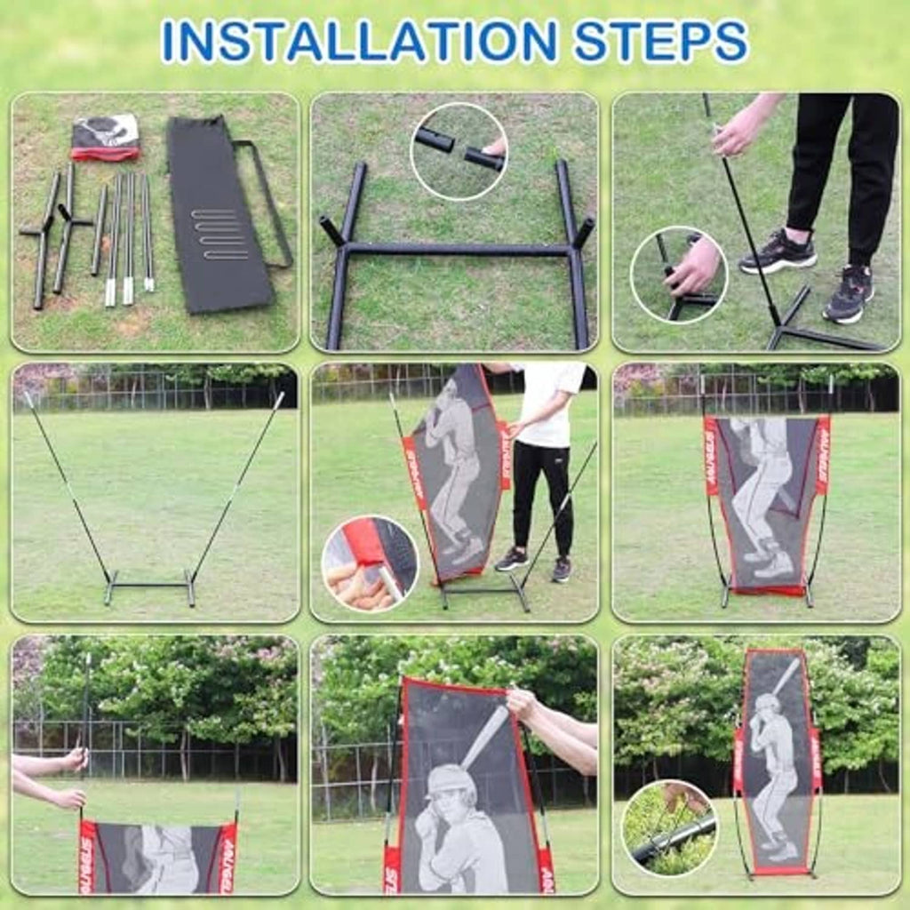 Pitching target kit parts with frame poles and net panel for quick installation