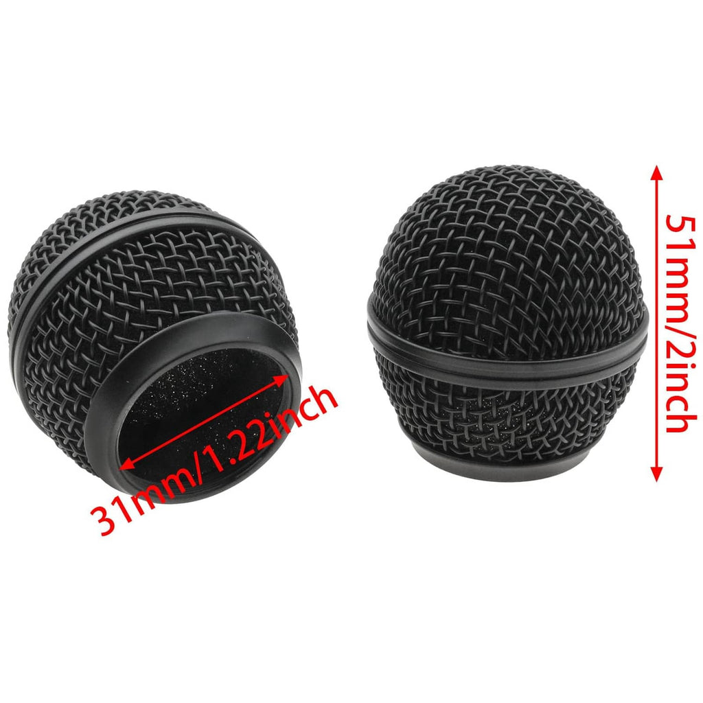 Two black microphone mesh ball head grill covers, 5cm tall, 3.1cm wide