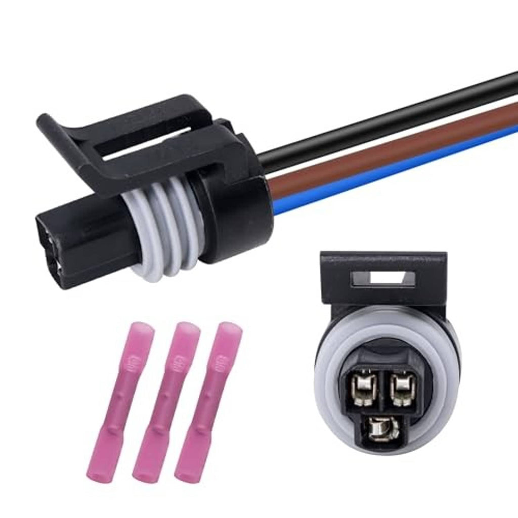 Oil pressure sensor connector pigtail with female plug, 3 colored wires, and three purple leads