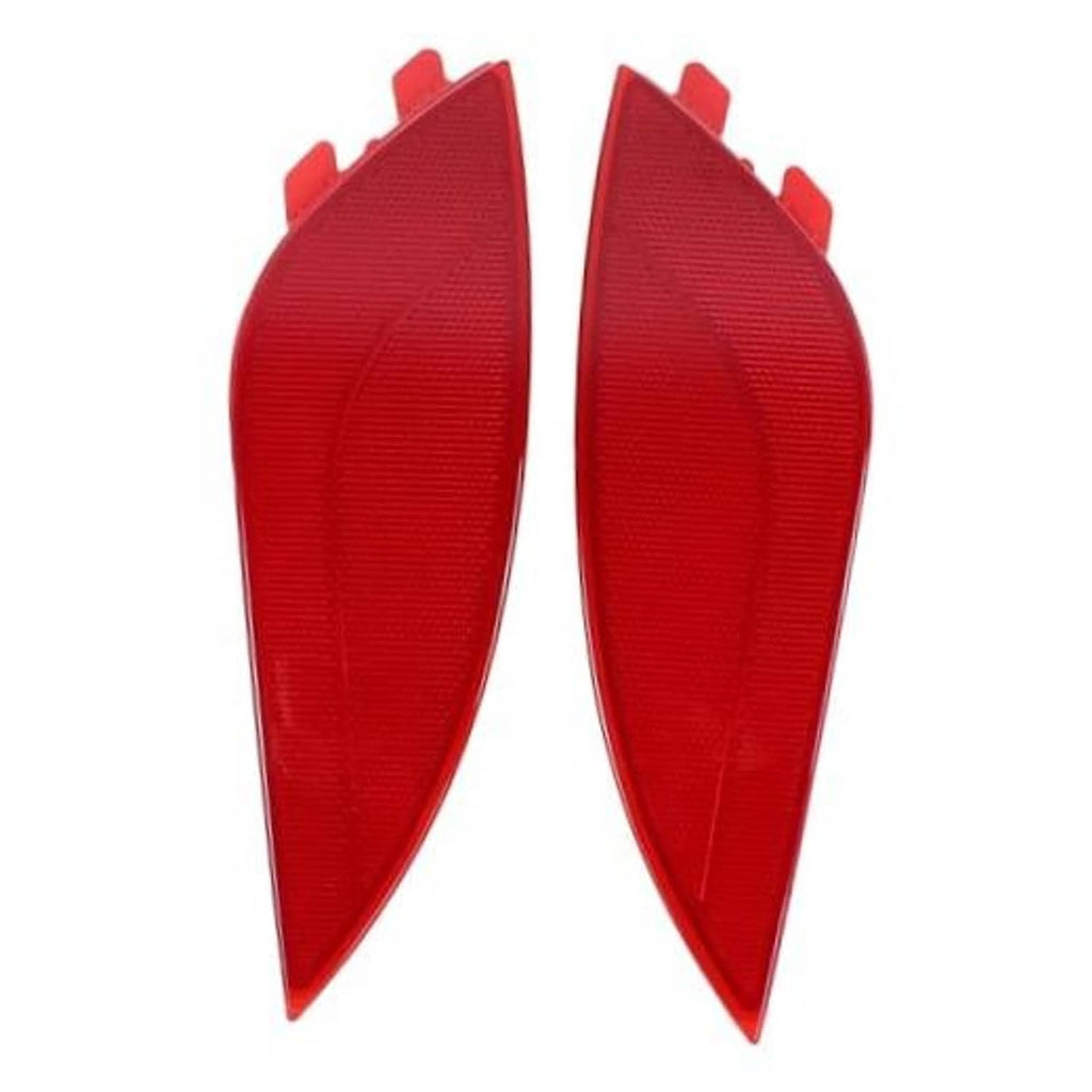 Pair of red rear bumper reflectors with angular, textured lens surface