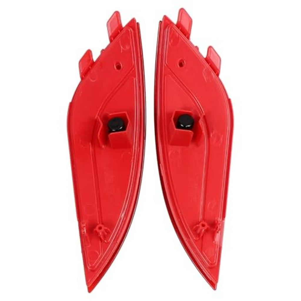 Pair of red rear bumper reflectors, back side with black mounting socket