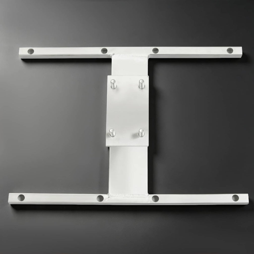 Aluminum H-mount spare tire carrier frame with mounting holes and attached plate hardware