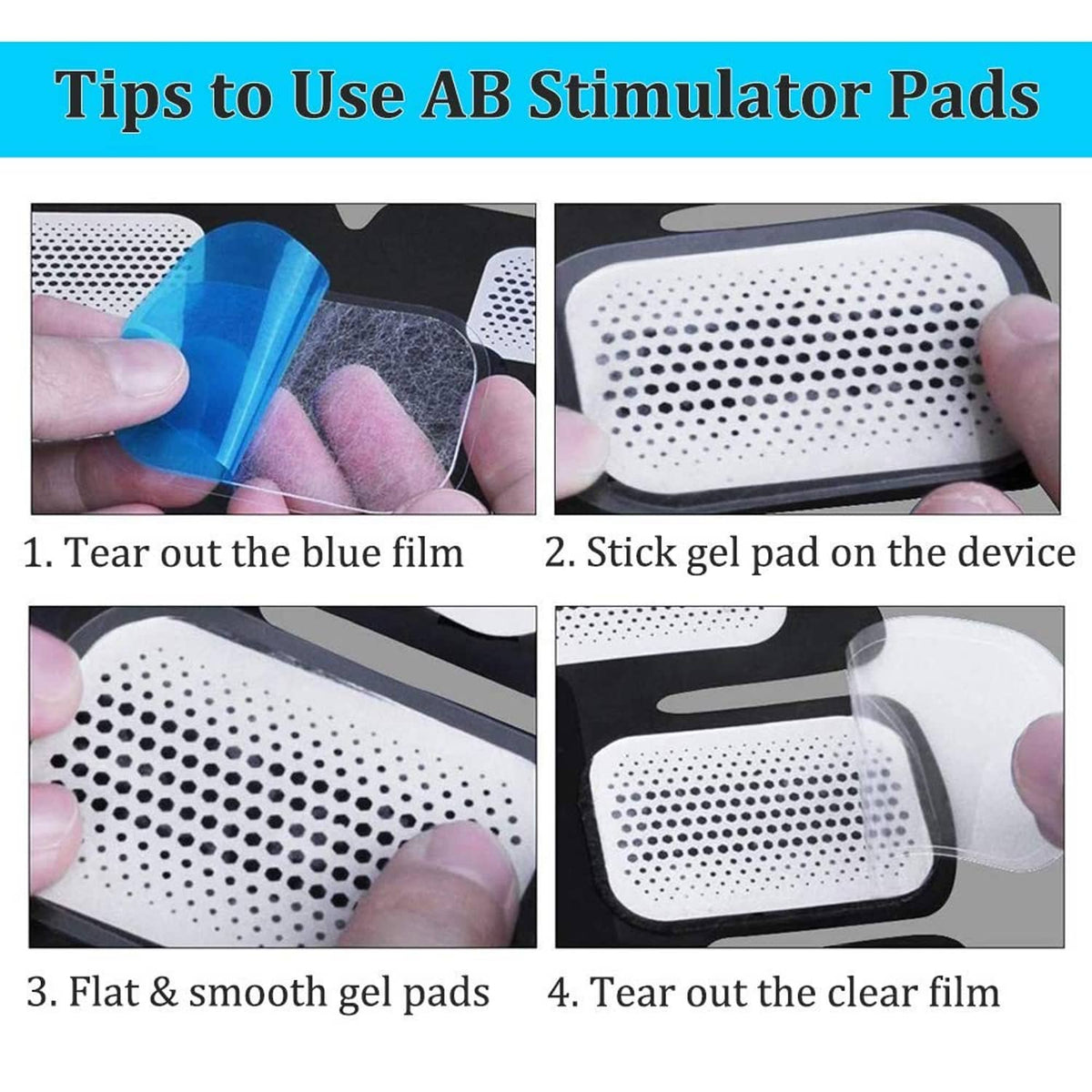 Blue and white gel electrode pad with dotted contact surface and peel-off films