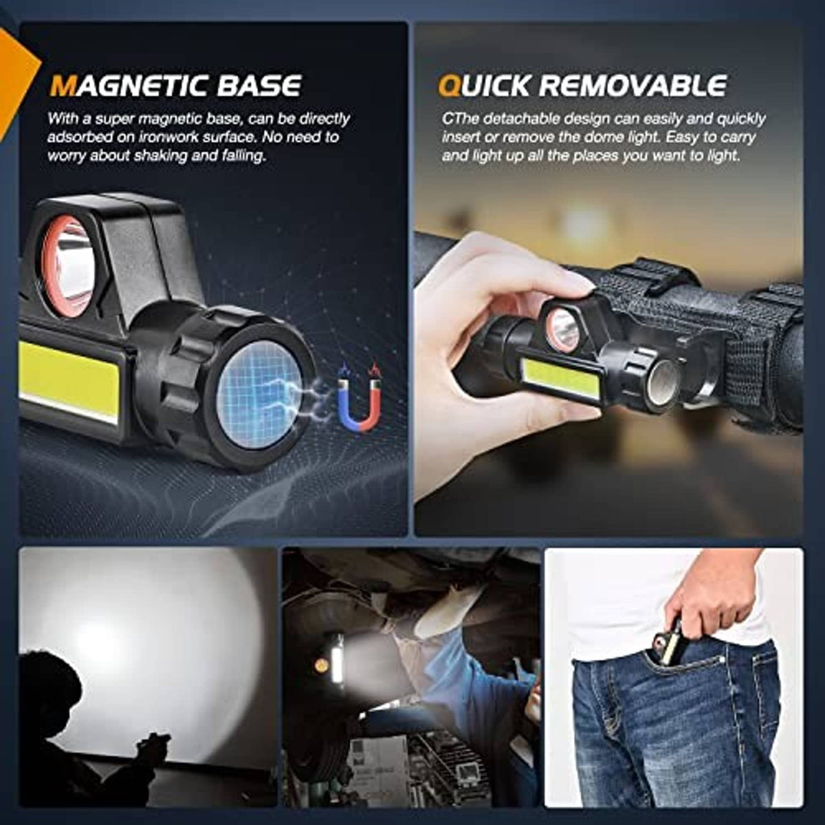 Black UTV LED lights with magnetic base and quick removable design