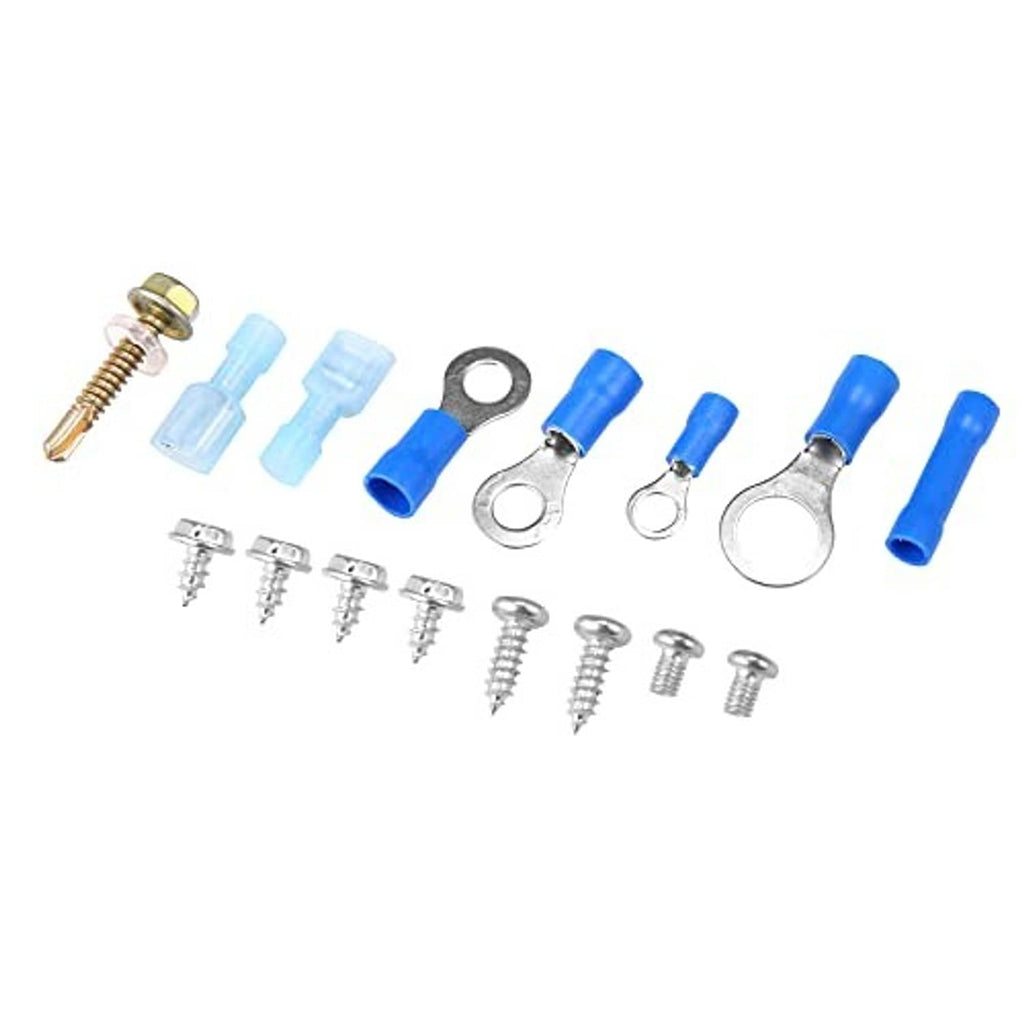 Thermostat kit terminals and connectors set with blue heat-shrink sleeves and ring lugs