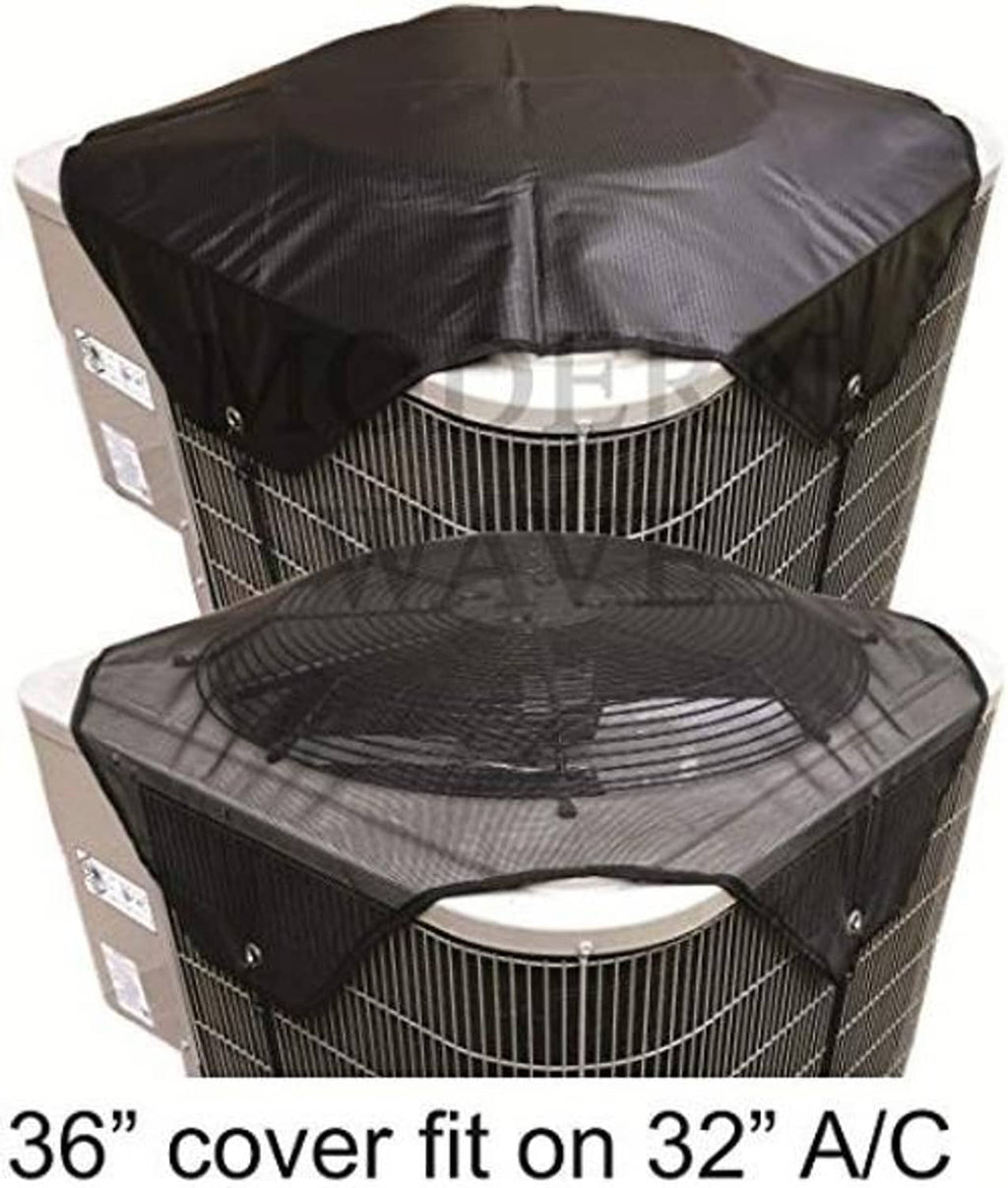 Outdoor AC condenser unit cover set, black fabric covers with screened top vents