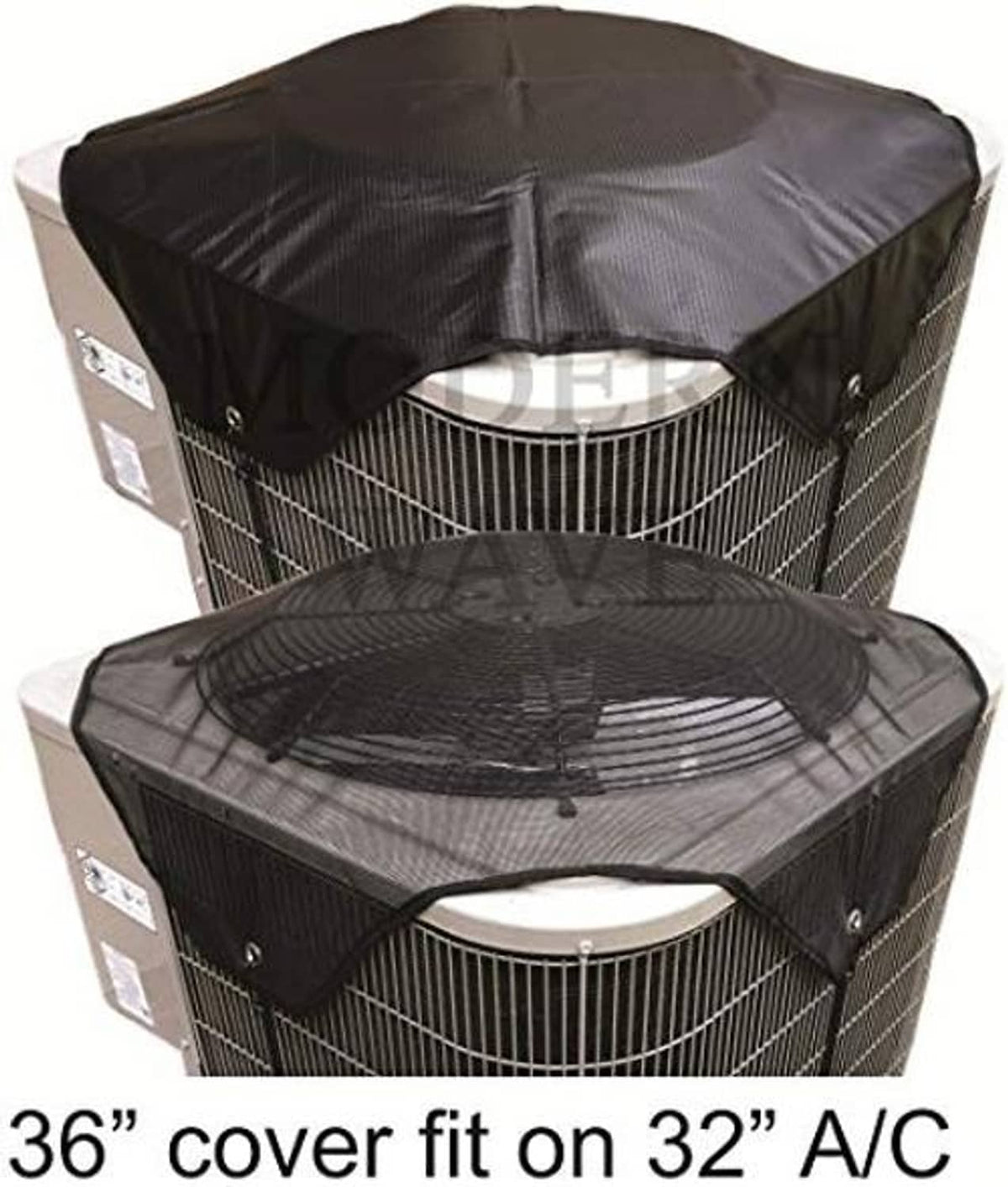 Outdoor AC condenser unit cover set, black fabric covers with screened top vents
