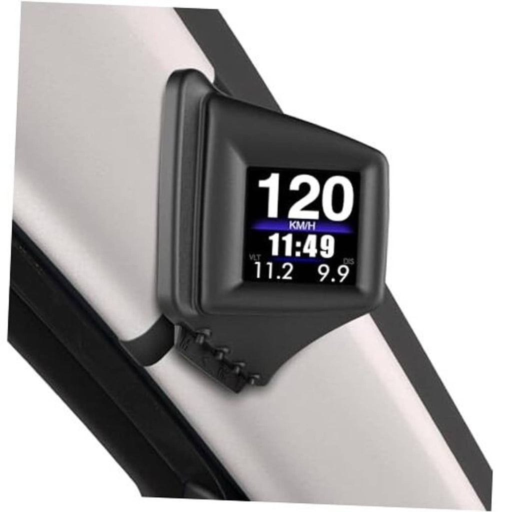 Black car HUD speedometer display with '120 KM/H' on screen