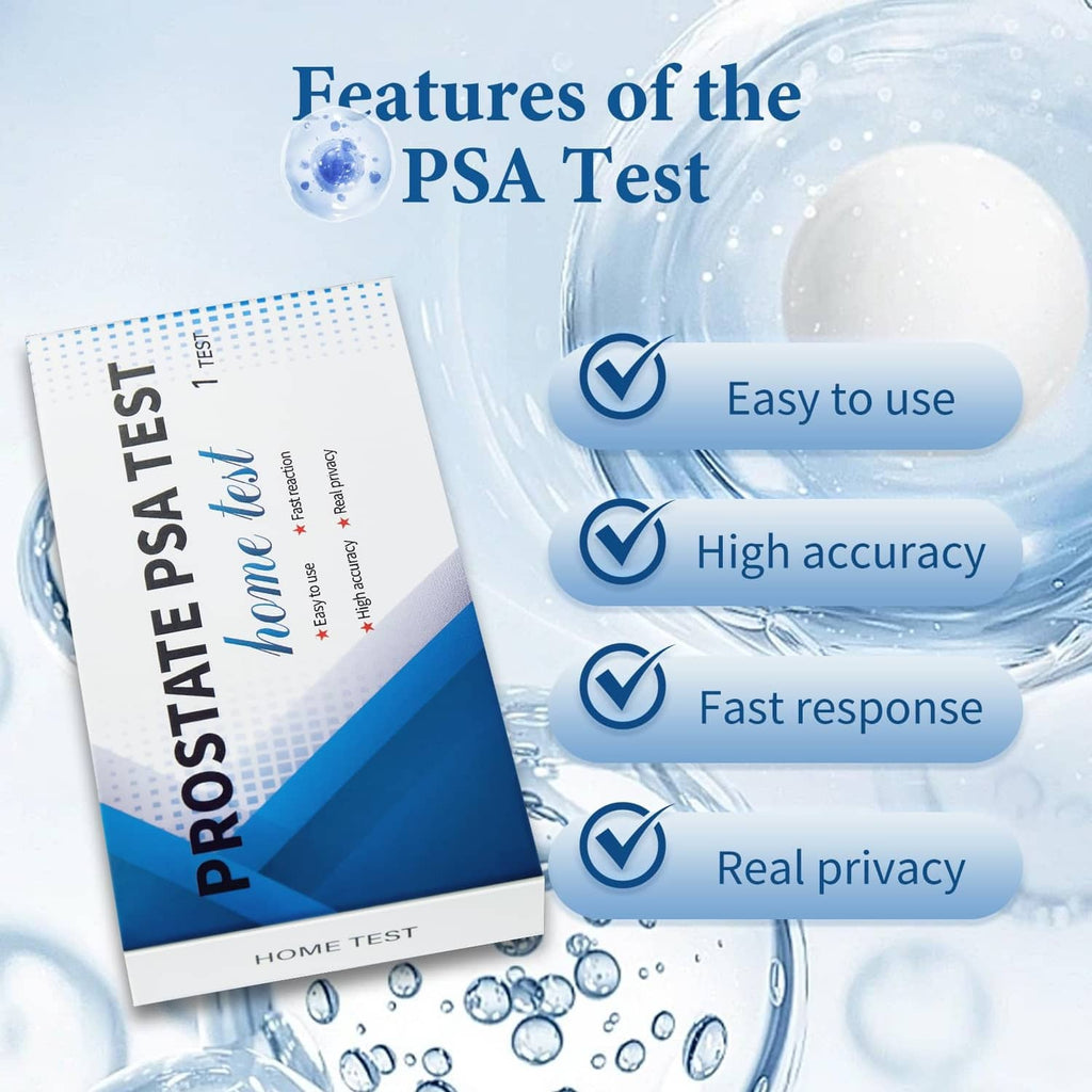 Prostate PSA test feature card with icons for easy to use and high accuracy