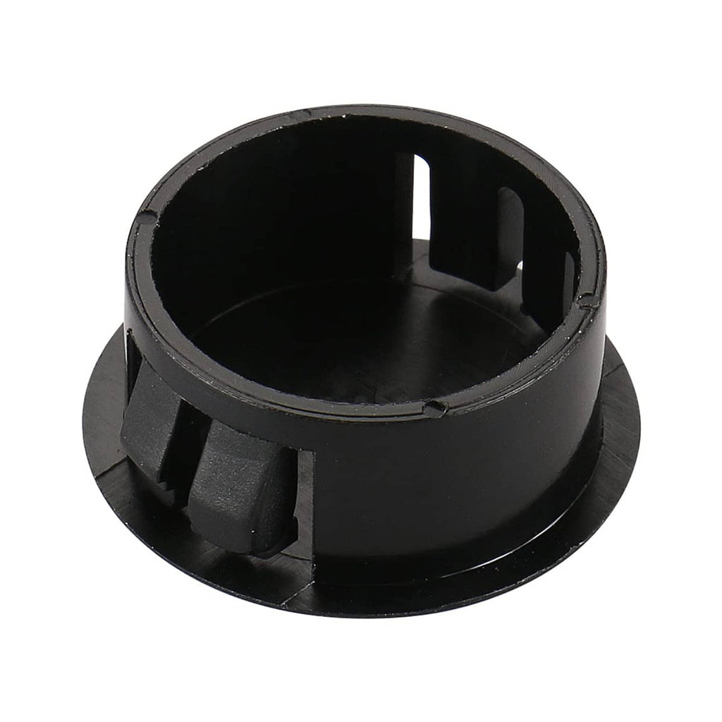 Black round hole plug with interior slots and locking tab structure