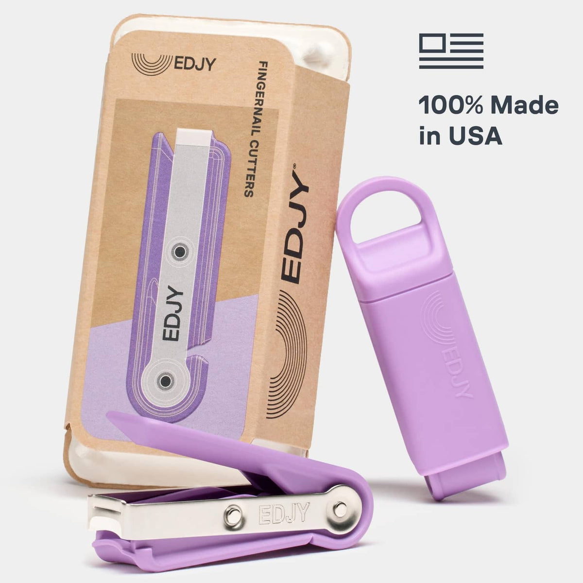 Lilac fingernail clippers with protective cap, retail card packaging, 2-pack