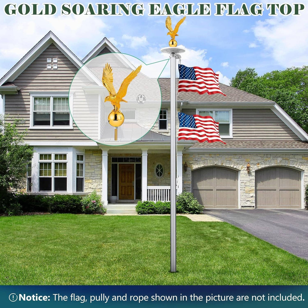 Golden eagle flag topper ornament mounted on a tall flagpole