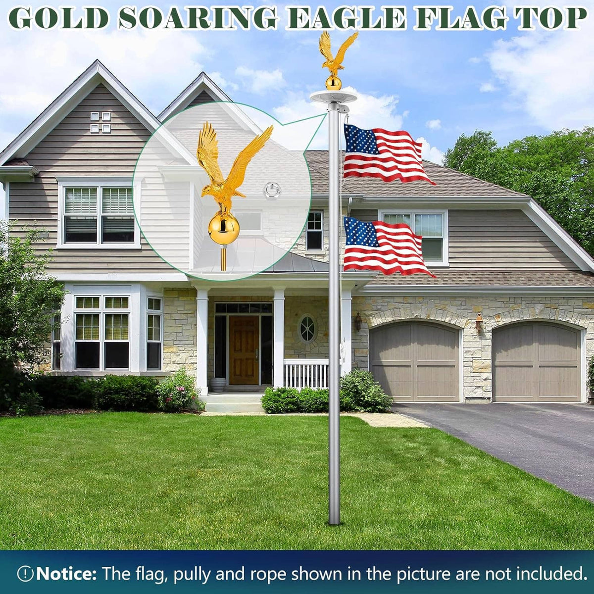 Golden eagle flag topper ornament mounted on a tall flagpole