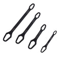 Black multifunction adjustable wrench set with four different open ends and size markings