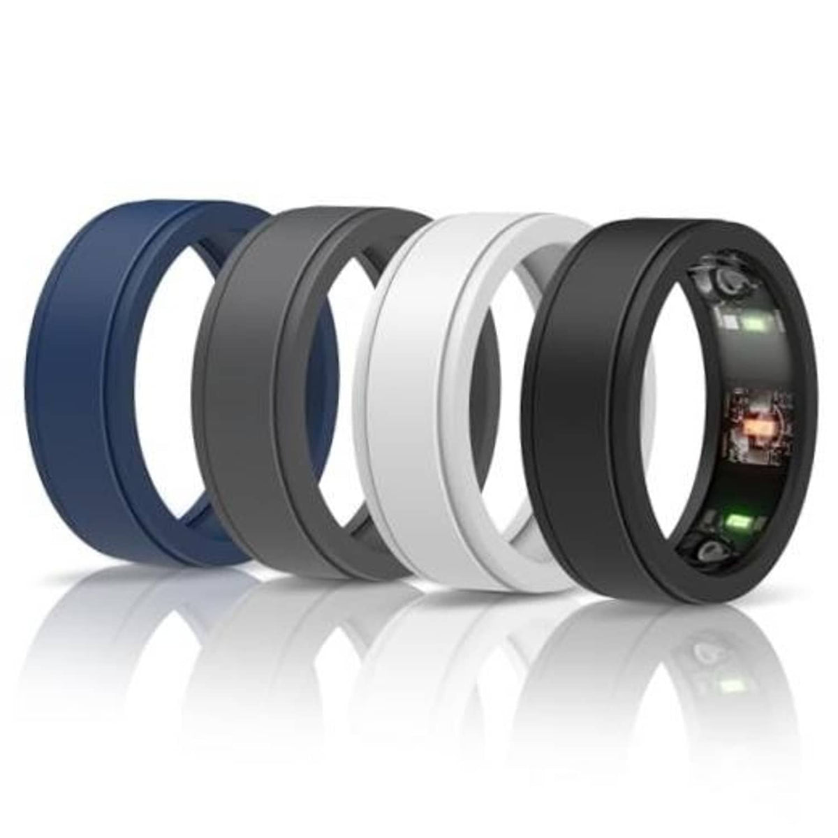 Anti-scratch ring protector sleeves set in navy, gray, white, and black