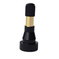 Snap-in tire valve stem with black rubber base and gold brass body