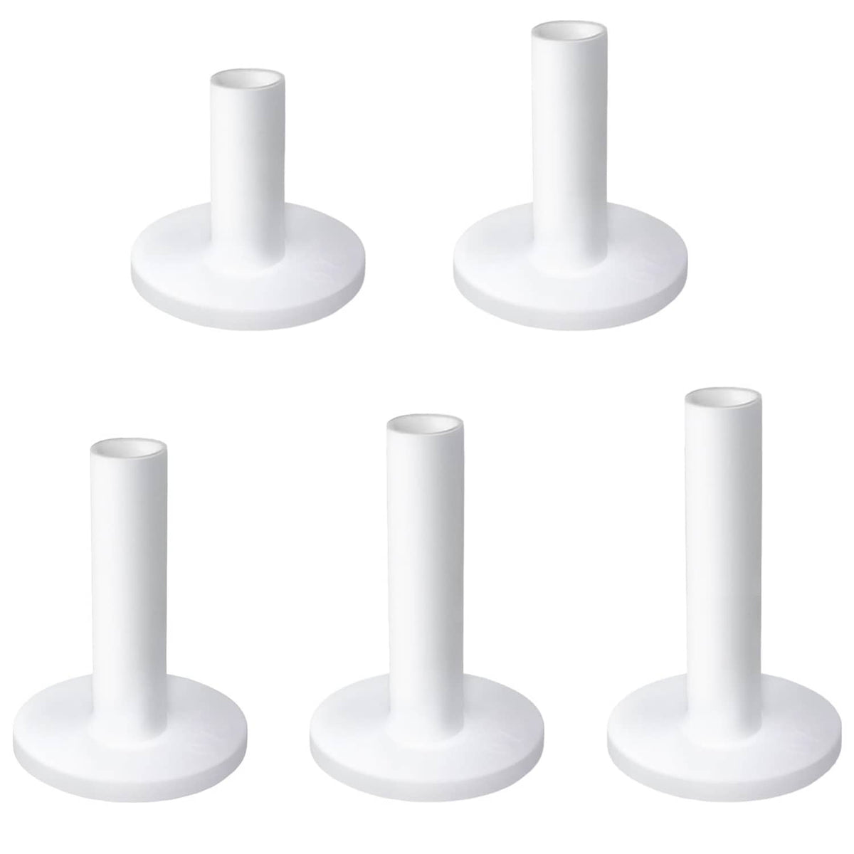 Set of white rubber golf tees with round bases for driving range mats