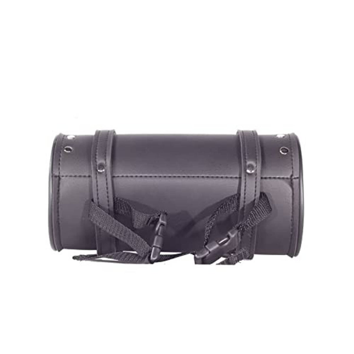 Black roll-top bag showing interior cross straps and buckle hardware