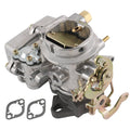 Carburetor assembly with throttle linkage and mounting flange, silver body and brass fittings.
