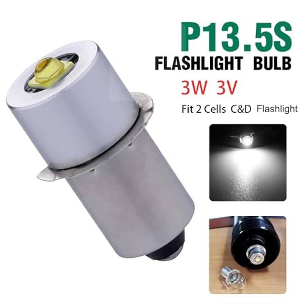 P13.5S LED flashlight bulb, 3V, silver base with clear lens