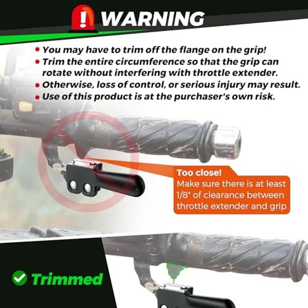 Black throttle extender clamp attached near handlebar grip with silver bracket.