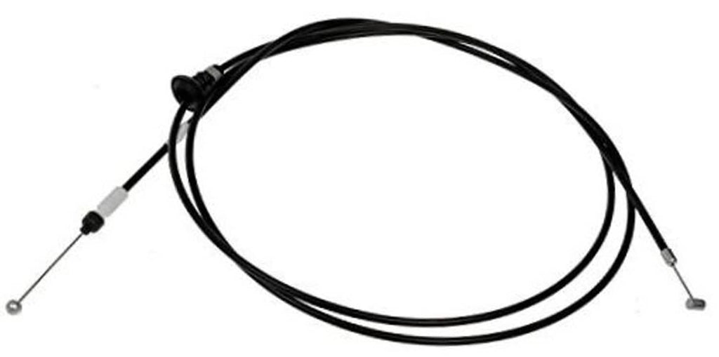 Hood release cable with black housing and metal end fittings, includes cable and two ends.