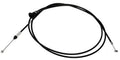 Hood release cable with black housing and metal end fittings, includes cable and two ends.