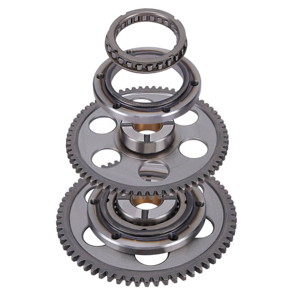 Stacked gear and bearing parts of starter clutch gear idler one-way kit