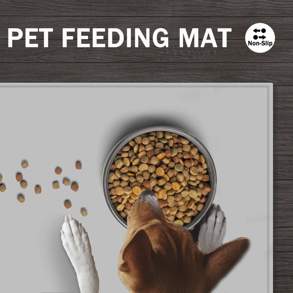 Pet feeding silicone mat with non-slip surface, bowl centered on gray mat