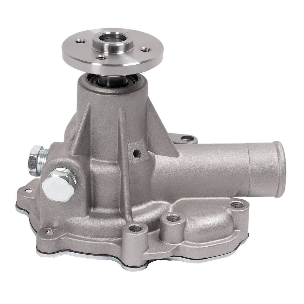 Water pump assembly with pulley hub and side outlet ports, silver metal finish