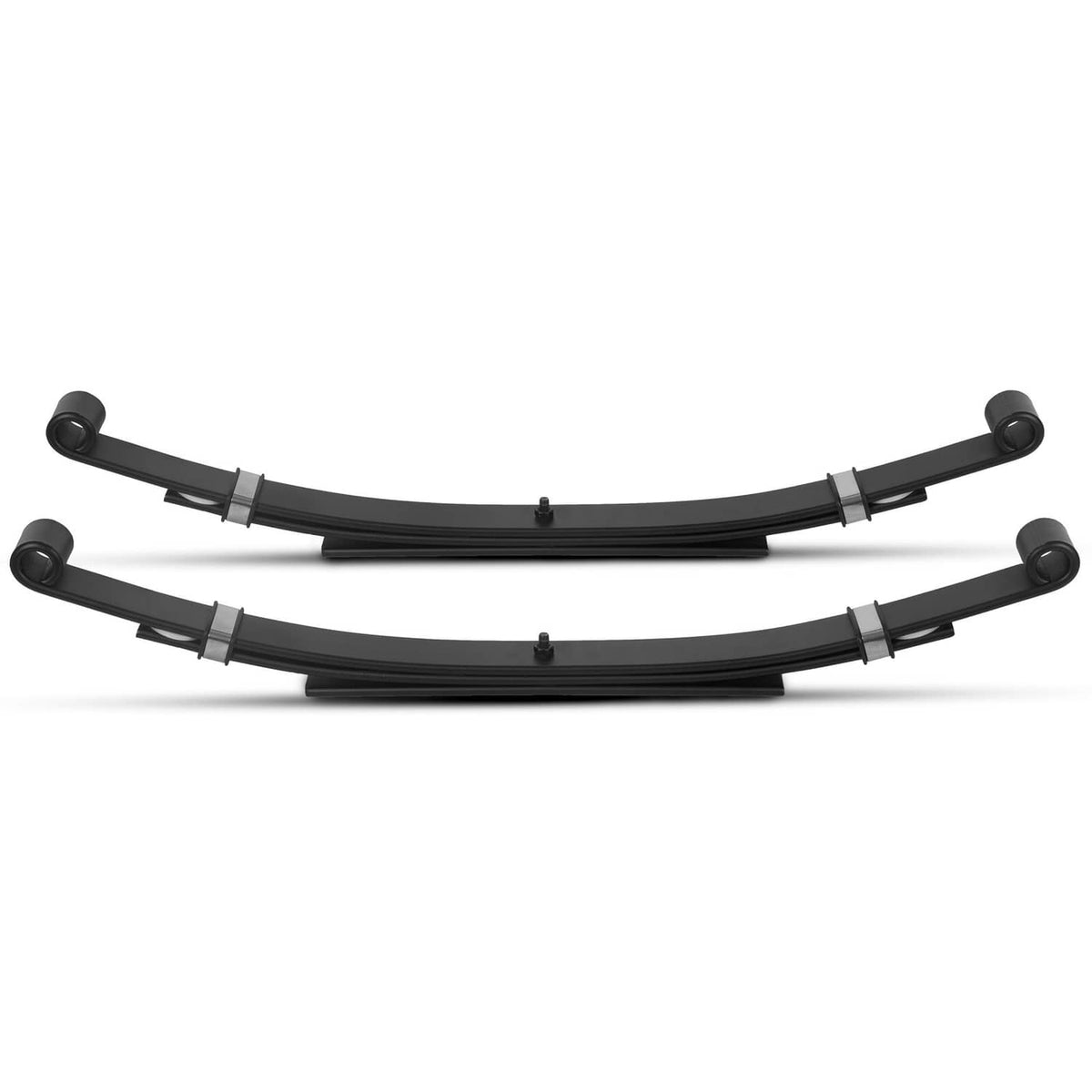 Pair of black curved A-arms with end bushings for golf cart lift installation