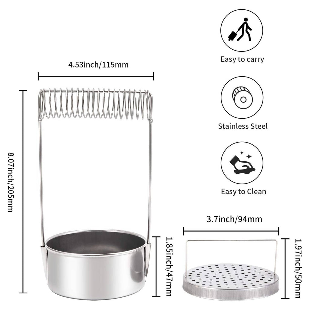 Compact stainless steel brush washer with wire rack and perforated drain lid