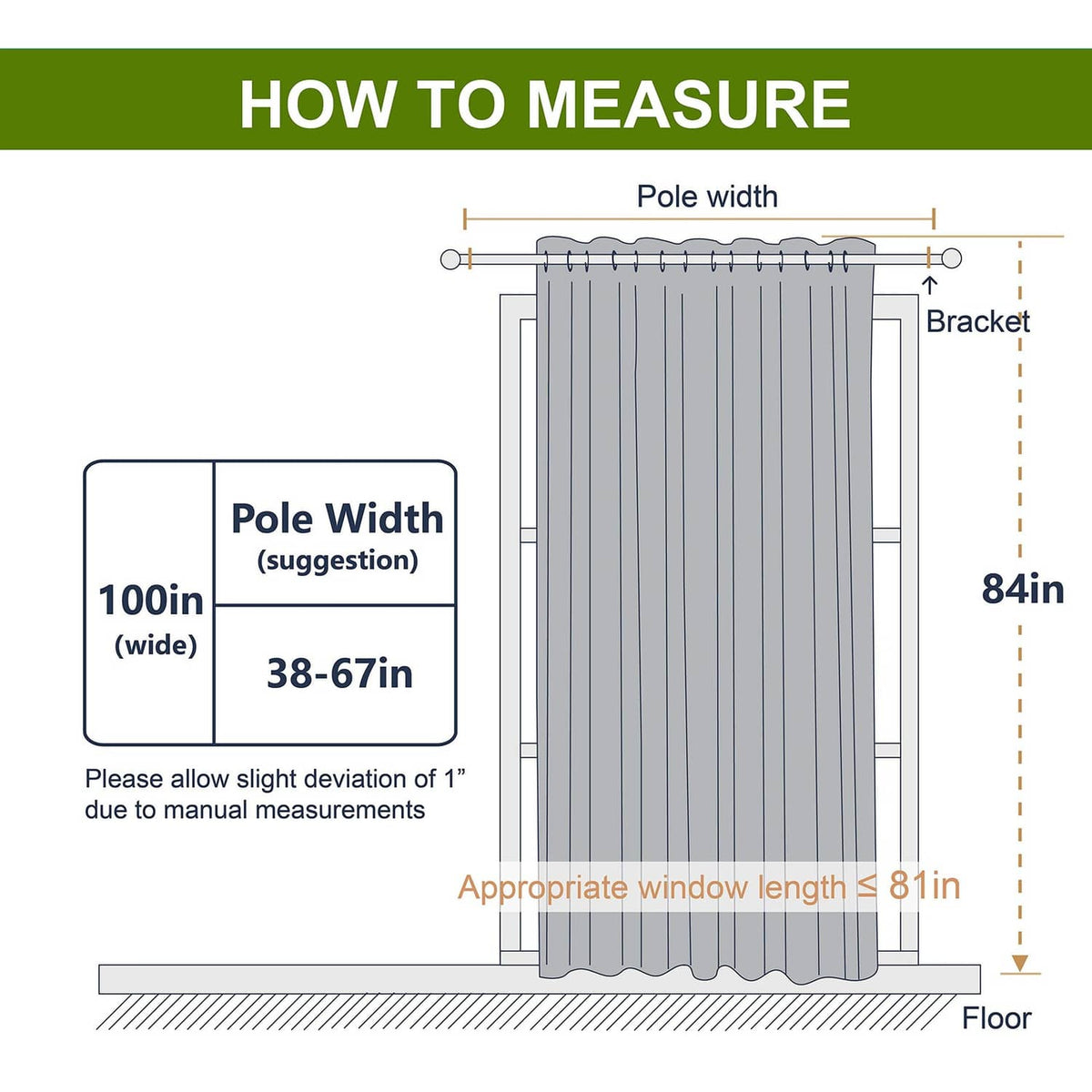 Diagram of a grey blackout sliding door curtain panel with hanging rod
