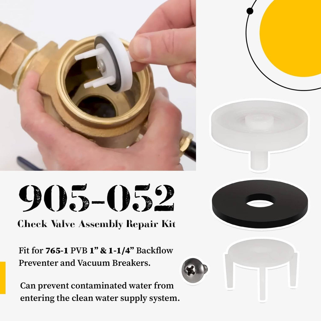 Hands installing a white check valve insert into a bronze valve housing