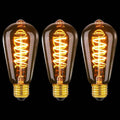 3 amber E26 LED Edison bulbs with spiral filament, glass envelope, warm light