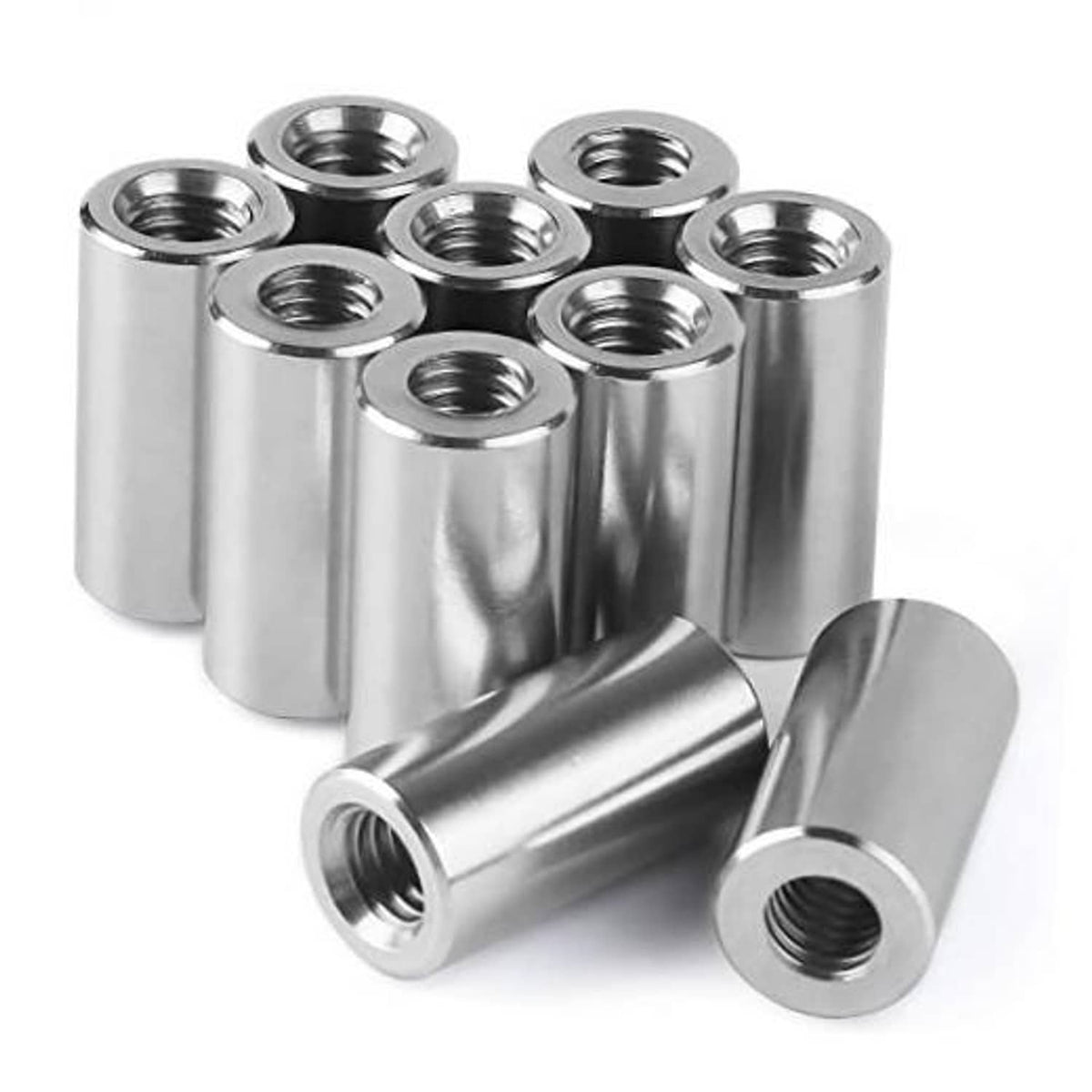 304 stainless steel round coupling nuts with M8 internal threads, mixed pack with sleeves