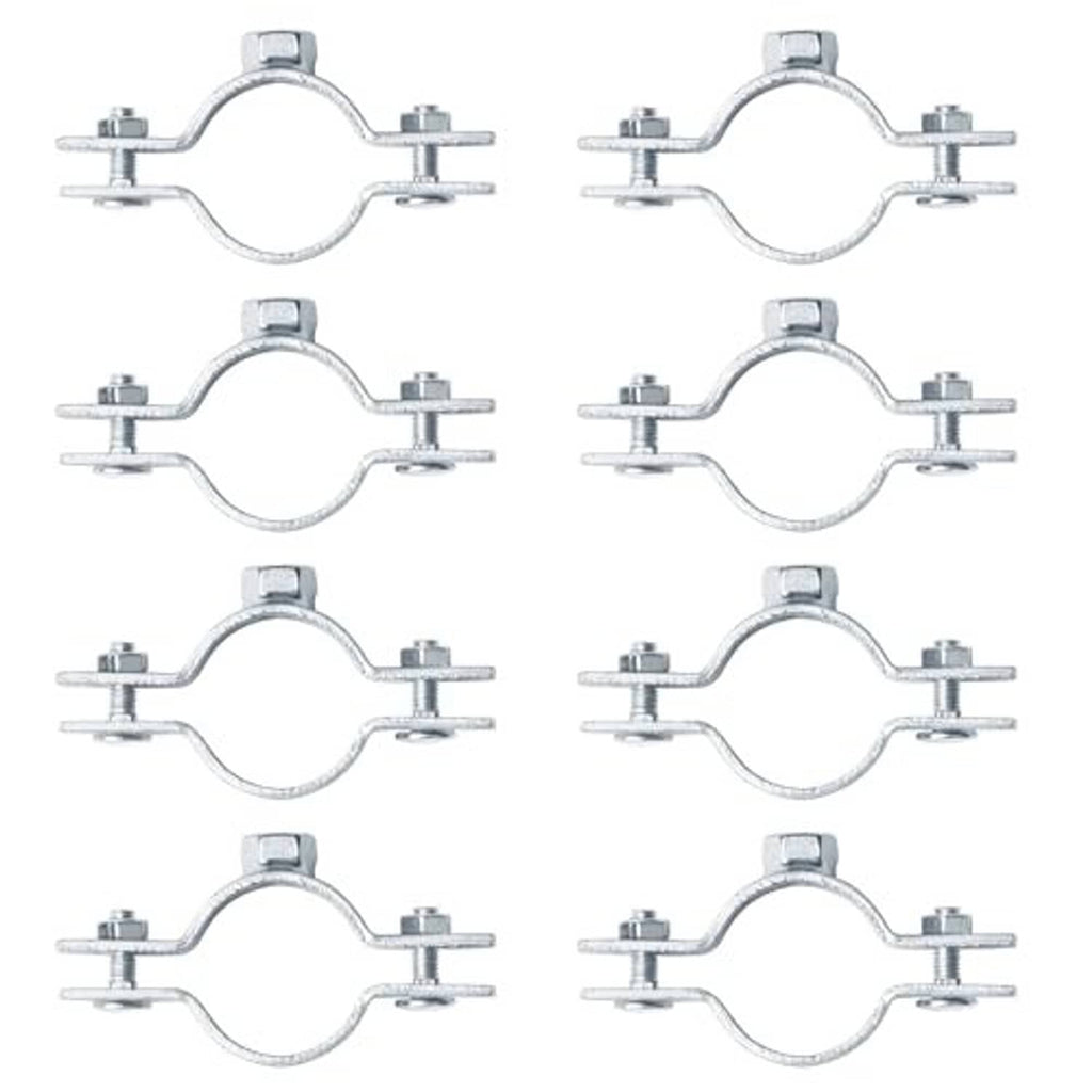8-pack split ring pipe hangers with circular clamp and top bolt hardware, galvanized steel