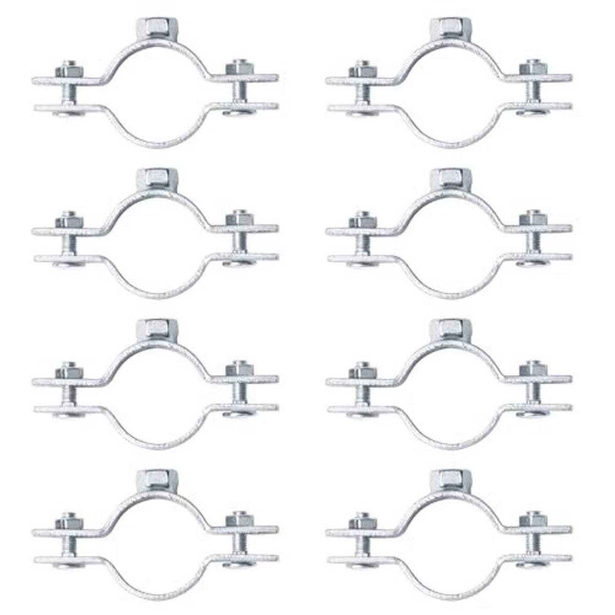 8-pack split ring pipe hangers with circular clamp and top bolt hardware, galvanized steel