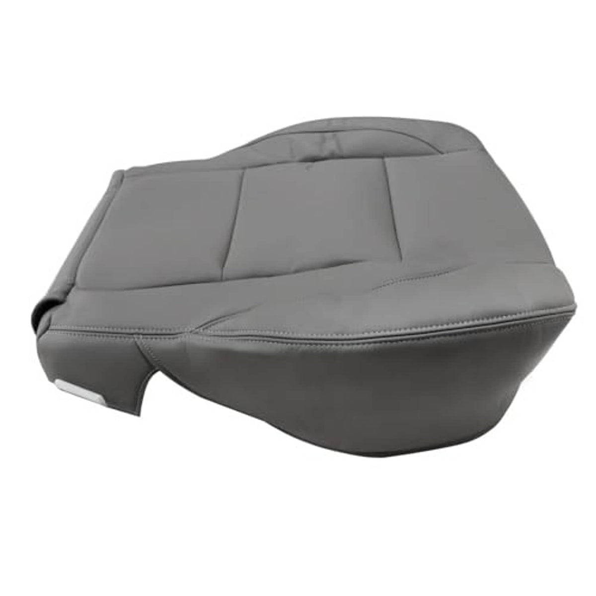 Gray seat bottom replacement cover with rear edge opening and stitched border