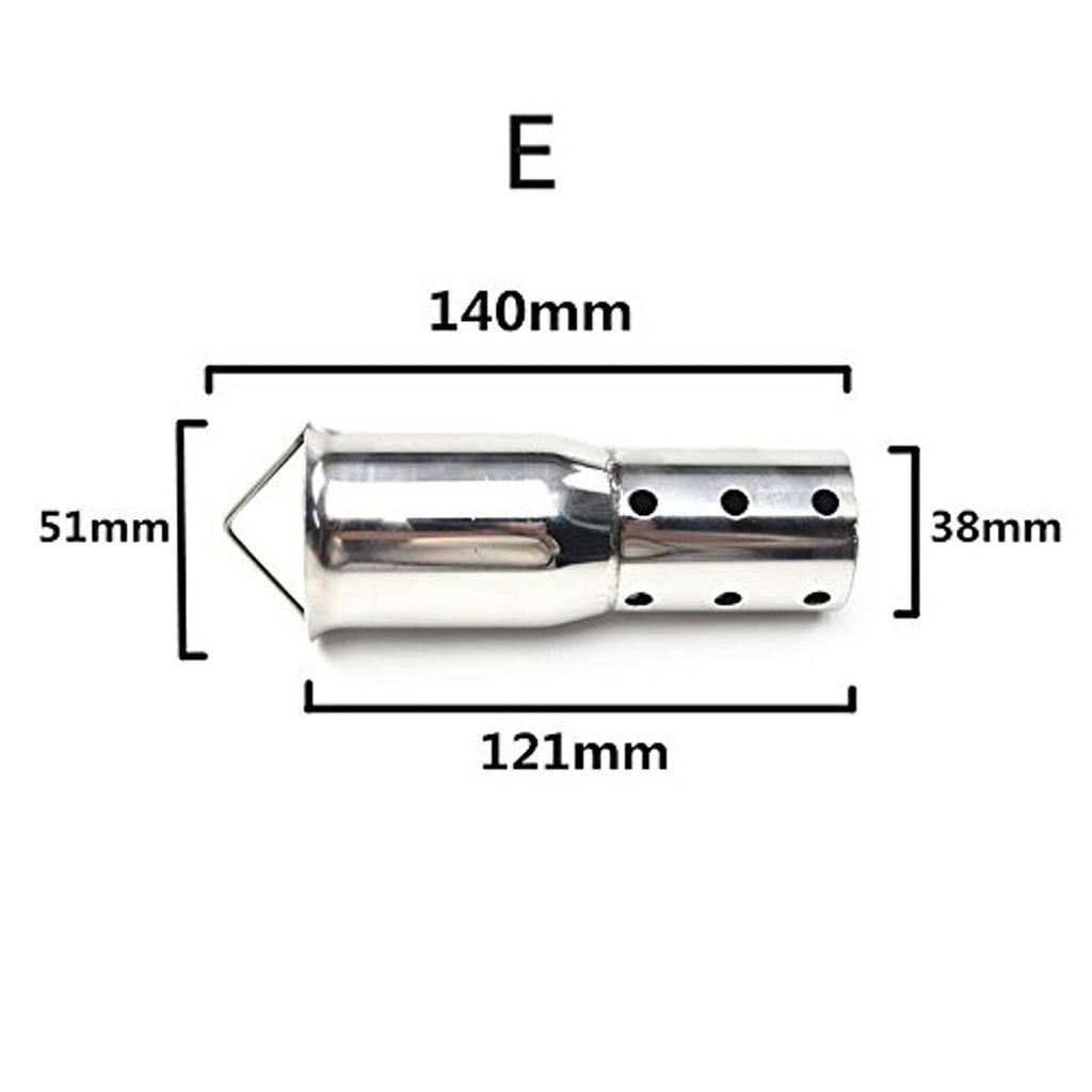 Exhaust silencer size diagram, Style E dimensions: 140mm x 51mm x 38mm