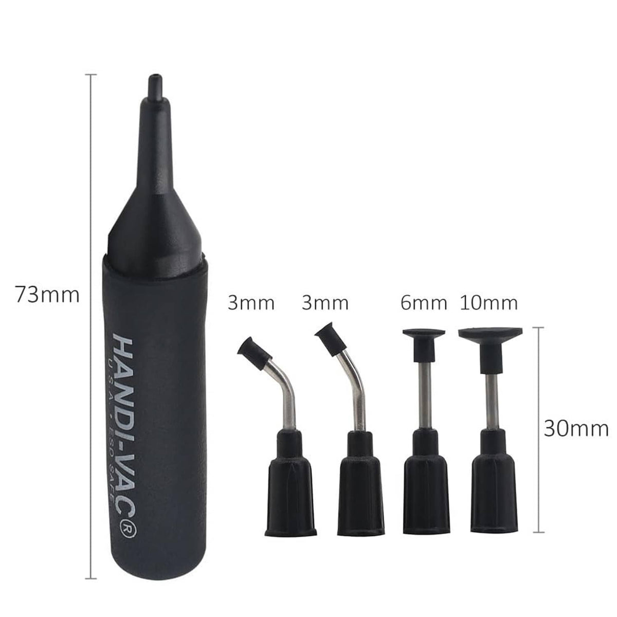 Anti-static vacuum pickup pen tool with four suction nozzles and size measurements