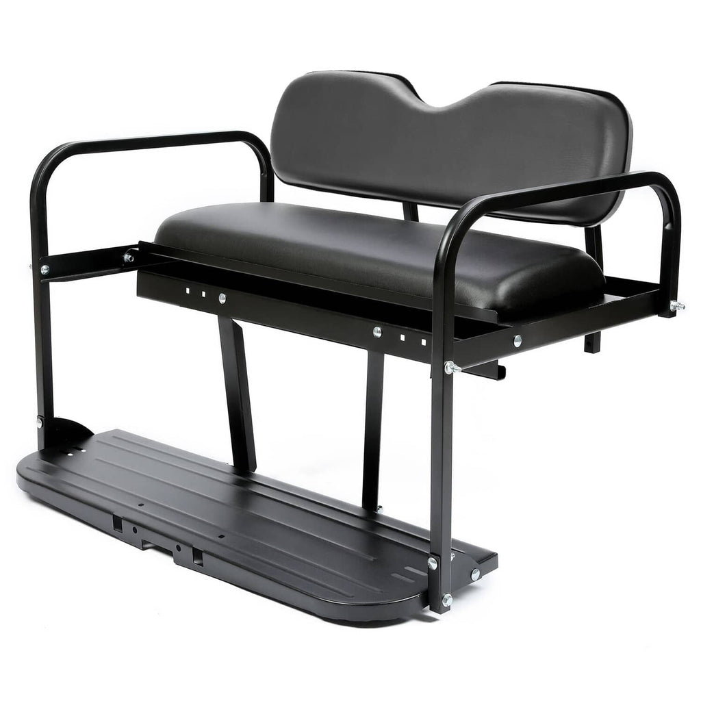 Black folding rear back seat kit with padded backrest and foot platform